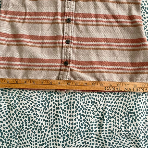 Patagonia Striped Shirt Jacket Top Sandstone & Rust Tones Organic Cotton Size 8 - Picture 10 of 15